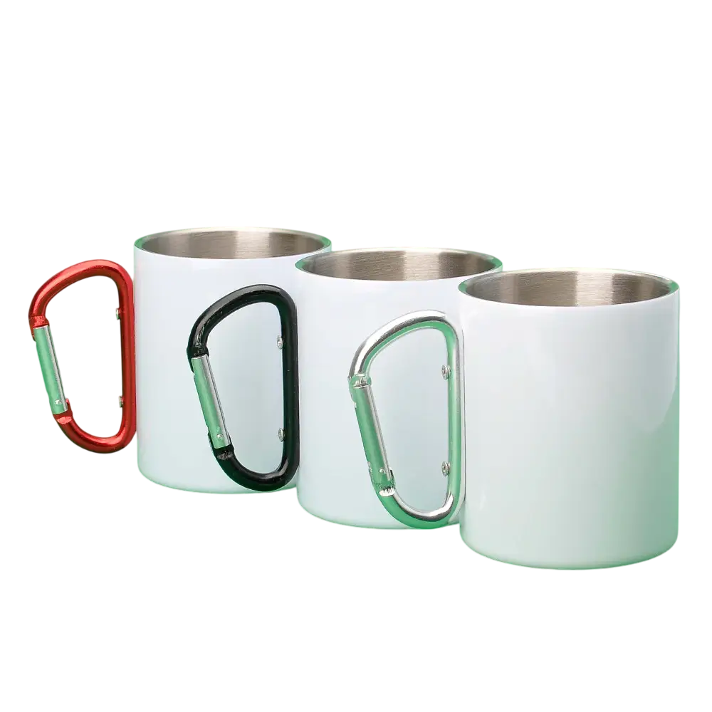 Кружка металлическая белая Sublime для сублимации с ручкой-карабином 330 мл с логотипом